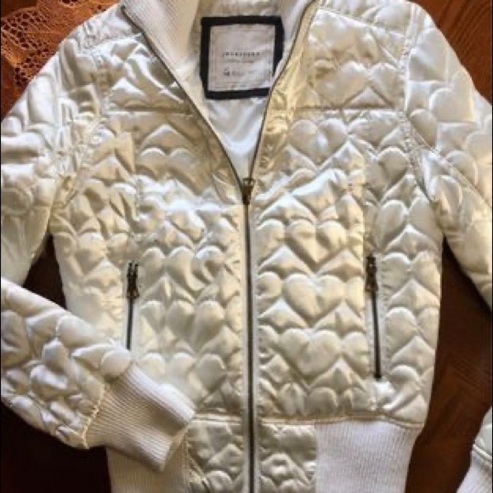 Forever 21 White Heart Satin Jacket - Size M